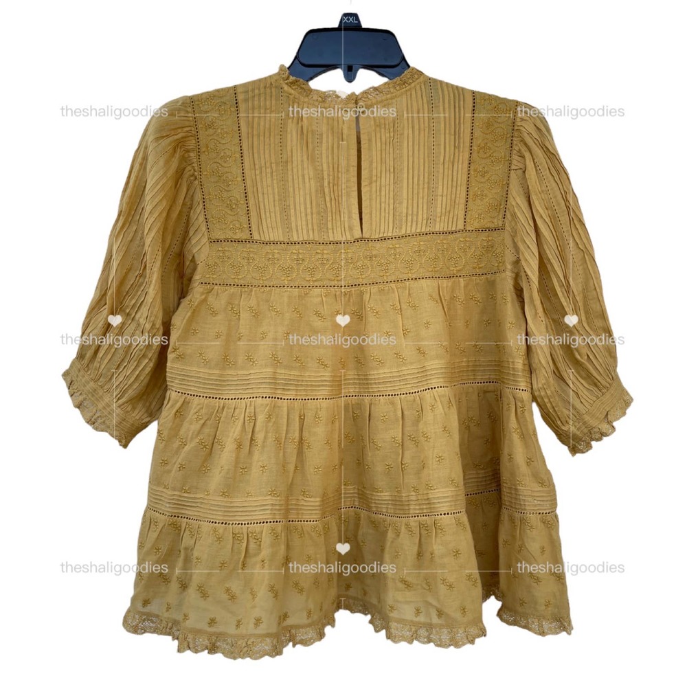 DOEN Adnet Top Yellow Floral Embroidered Lace Blouse - Picture 5 of 7